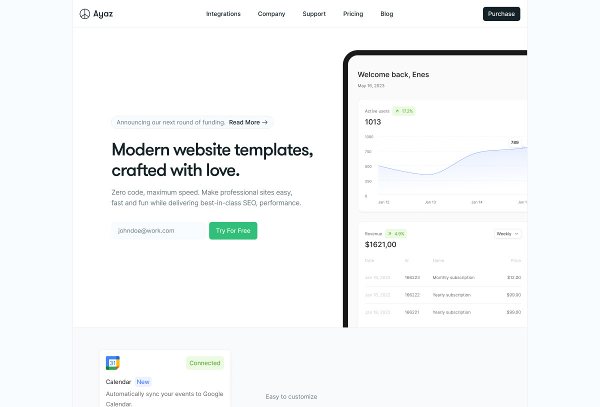 Ayaz — SaaS & Startup Landing Page Preview Image 1