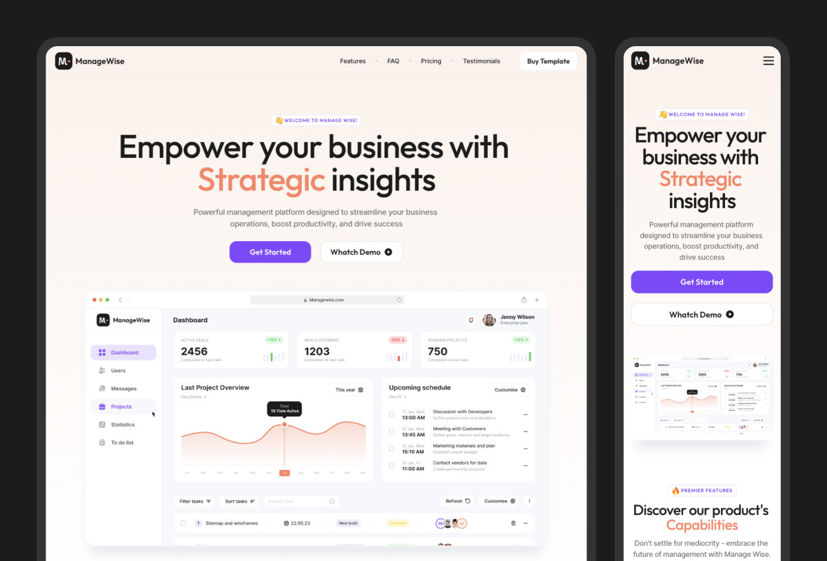 Manage Wise - SaaS Product Landing Page Preview Image 1