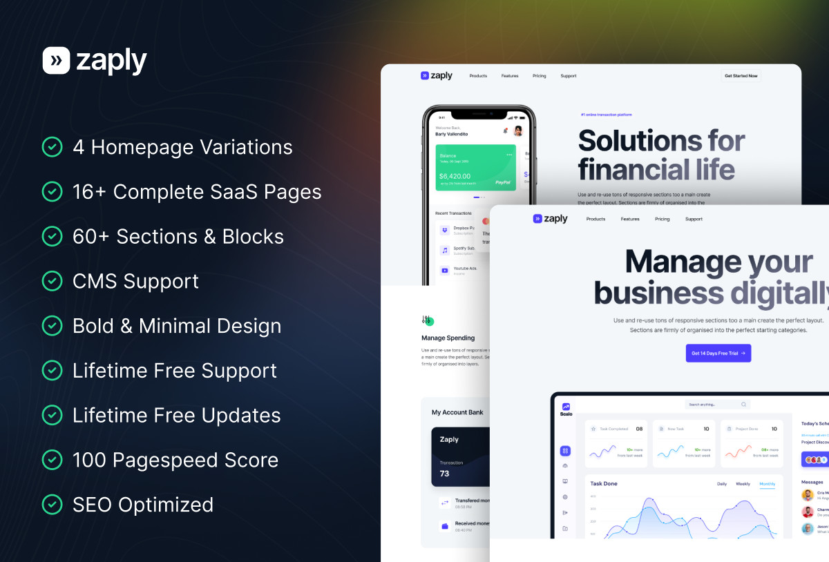 Zaply Multi-layout SaaS Template Preview Image 2