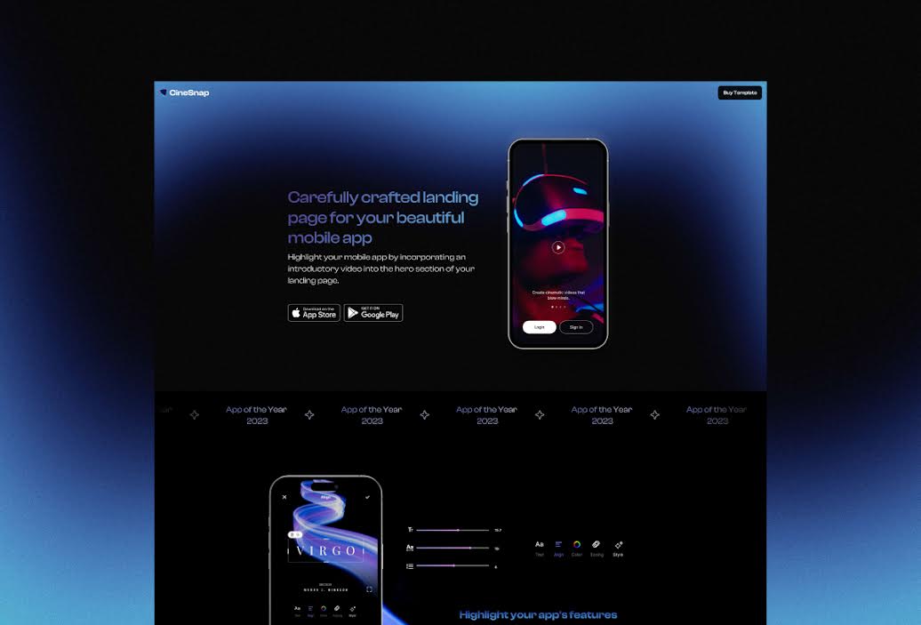 Cinesnap - App Landing Page Framer Template Preview Image 3