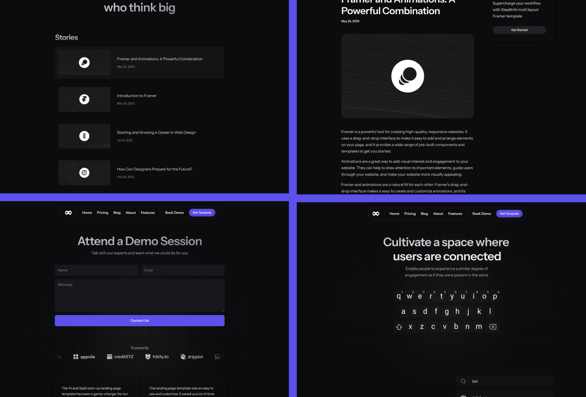 StealthAI SaaS Multi-Layout Framer Template Preview Image 3